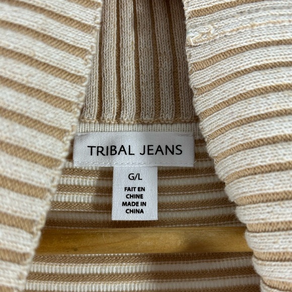 NWT Feeling Famous By Tribal Jeans Sweater Sleeveless Size Large Tan and White - Picture 5 of 13